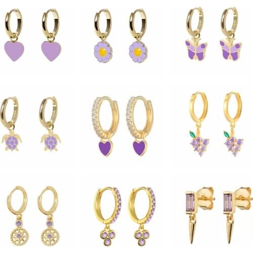 BOAKO 925 Sterling Silver Drop Earrings For Women Purple Ename Love Huggie Earrings Piercing Pendientes Gift 2021 Trend Brincos