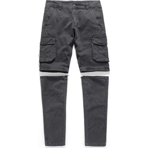 New Design Men Cargo Pants Detachable Cotton Straight Pants Multi-Pocket Casual Male Trousers Zipper Fly Long Pants