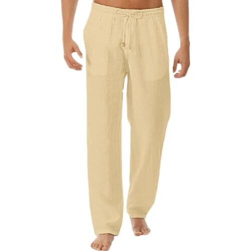 Trousers Men Mens Joggers Yoga Pants Drawstring Mid Rise Men Solid Color Wide Leg Trousers Slacks for Sports Men Pants Trousers