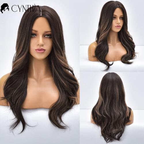 Long Ombre Water Wavy Daily Synthetic Wigs For Black White Women Black To Brown Heat Resistant Blonde Fiber Cosplay Party Wigs