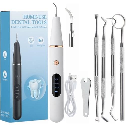 Electric Ultrasonic Dental Calculus Plaque Remover For Teeth Tool Tartar Stain Cleaning Kit LED Display Replacement Heads Adult