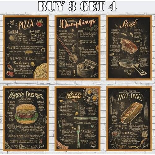 Hamburger Hot Dog Fast Food Wall Art Kitchen Cafe Home Nursery Kids Room Hd Quality Kraft Paper Posters Art Decor