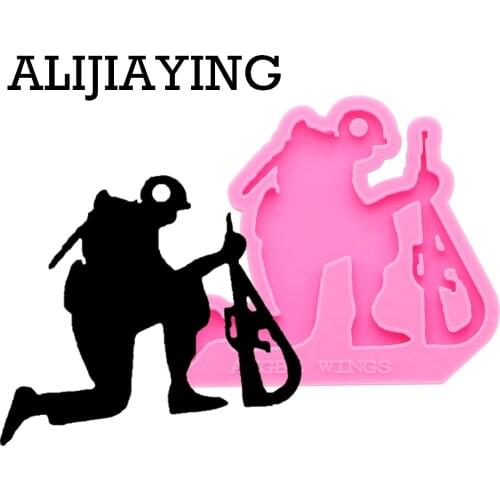 DY0153 Glossy Fallen soldier and gun shape keychain silicone mold DIY pen craft keyring pendant for girl jewelry keychains mould