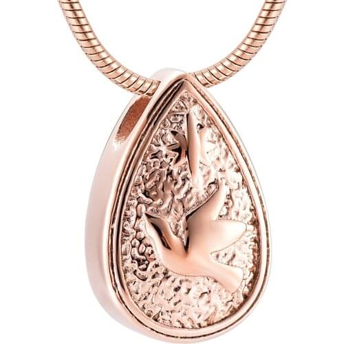 K9915 Stainless Steel Peace Dove Waterdrop Cremation Pendant Keepsake Necklace Ashes Holder Urn Human/Pet Charm Memorial Jewelry
