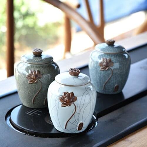 Ceramic Tea Cans Sealed Storage Tank Pu'er Tea Packaging Box Chinese Tea Box Candy Jar Tea Storage Home Decoration Accessories