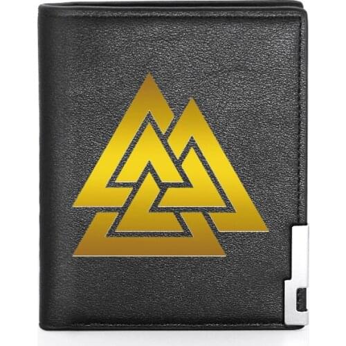 Classic Fashion Viking Gold Triangle Mens Wallet Leather Purse For Men Credit Card Holder Short Male Slim Coin Money Bags