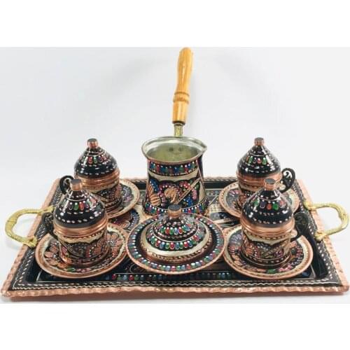 100% copper Turkish Coffee Set, Traditional Turkish Coffee Cups and Copper Coffee Pot , Engraved Copper , Handmade 4 people