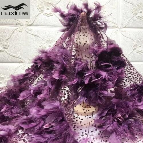 Madison High Quality African Lace Fabric Net 2020 French Lace Fabric Tulle With Feather Nigerian Lace Fabric For Wedding Dress