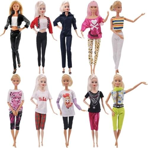Doll Handmade Barbies Cartoon Cute Pattern Coat T-shirt Leggings Trousers Pants Daily Casual Wear Accessories For Ken Toy Gifts