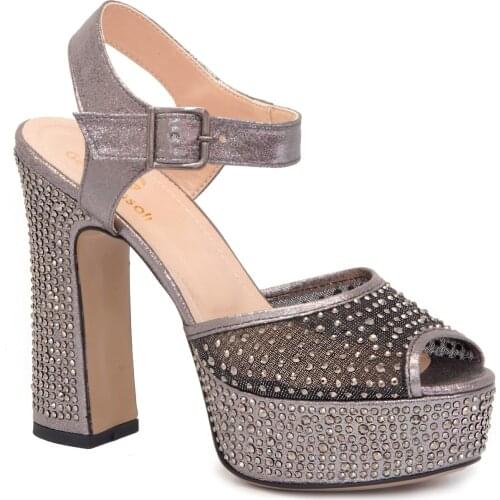 Gedikpasalı Est 4173 Platinum 2021 Summer Ladies Shoes Evening Dress Bridal Platform Heel Back Off Fronting Outdoor Stone Accessory Wedding Classical