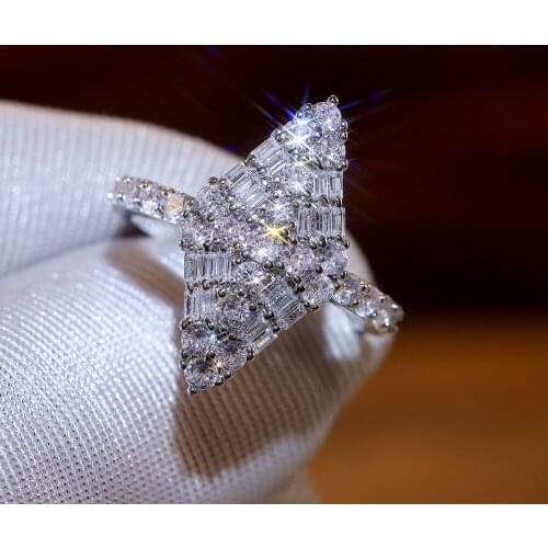 Top Selling SParkling Luxury Jewelry 925 Sterling Silver T Princess Cut White Topaz CZ Diamond Party Women Wedding Band Ring