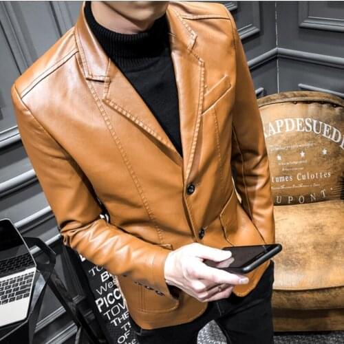 2019 New Men Leather Jacket Mens casual blazer PU Leather Slim Coat Male Spring and autumn suits