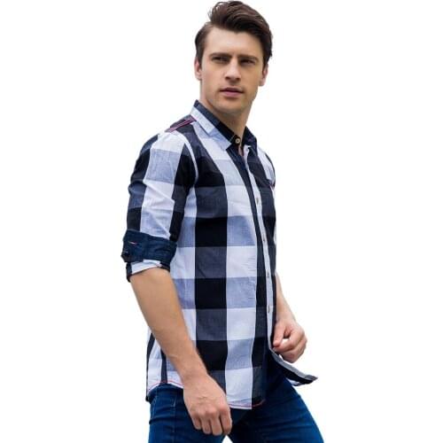 Mens Plaid Shirt Cotton Colorblock Casual Long Sleeve Fitted Turn Down Collar Cardigan USA/EU Size Upper Outer Garment