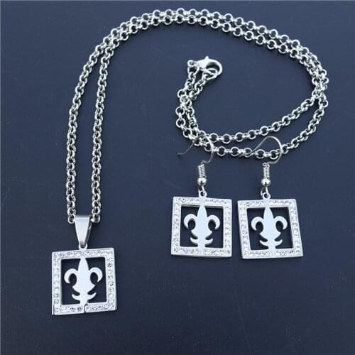 Alien Cross Stainless Steel Jewelry Set Clay Inlaid White Rhinestone Iris Necklace Earrings For Women Girls