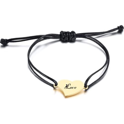 New Fashion Engraved Heart Rope Bracelet Black Lovers Bracelet Wholesale Bracelets For Boyfriend Girlfriend Gift Dropshipping