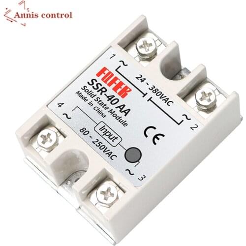 10A 25A 40A 60A AC-AC Single Phase Solid State Relay AC SSR SSR-10AA SSR-25AA SSR-40AA SSR-60AA 80-250VAC 220V TO 24-380V AC