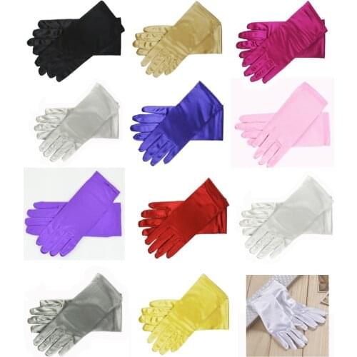 Wholesale 9" Wrist Length Stretch Satin Gloves for women girls daily bride Prom Formal 11 Colors