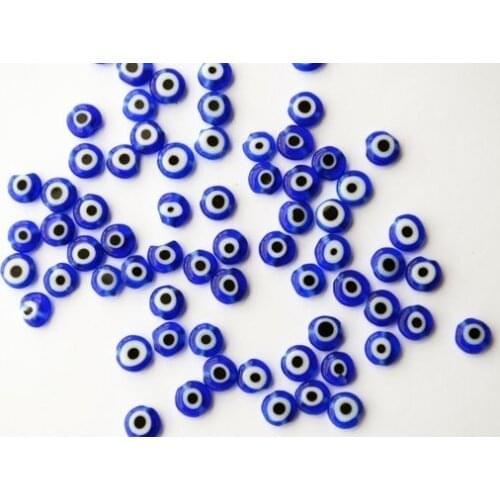 Blue Evil Eye 6mm Flat Glass Beads From Turkey 50 Pcs