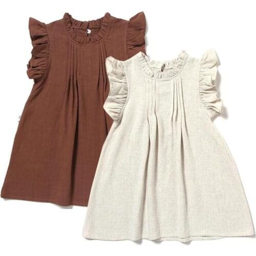Korean Style Casual Fashion Clothes Summer Infant Girls Cotton Linen Dress Kids Party Dresses Newborn Baby Girls Princess Dress