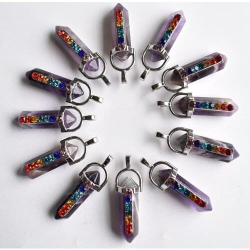 Natural seven chakra Amethysts opal stone column pendant for jewelry fashion mixed charm point fashion 12pcs /lot free shipping