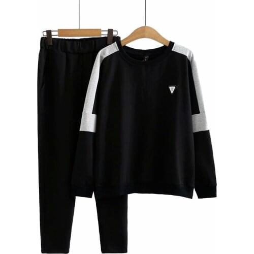 Plus Size Womens Spring Autumn 2pieces Sets Long Sleeved Hoodie + Elastic Waist Long Pants Casual Sportswear Set