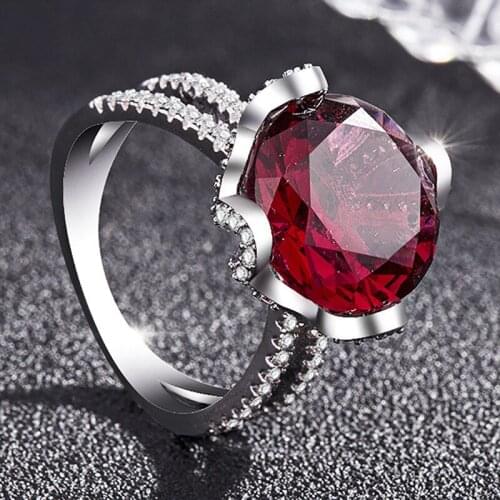 WYJZY Round three-dimensional red zircon ring fashion luxury ladies fine jewelry travel party wear fashion jewelry
