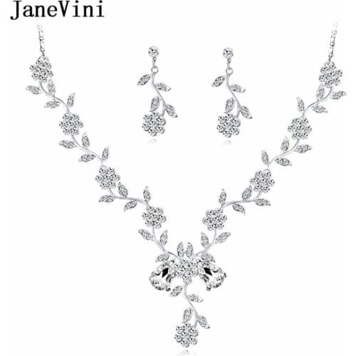JaneVini Luxury Wedding Bridal Necklaces Sets For Brides Fashion Crystal Rhinestones Necklace Silver Plated Accessories 2019