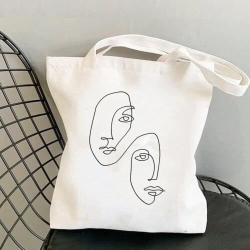 Shopper Faces Line Art personality Printed Tote Bag women Harajuku shopper handbag girl Shoulder shopping bag Lady Canvas Bag