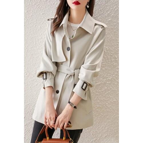 British Raglan windbreaker coat womens spring and autumn new waist closing fashion temperament loose coat