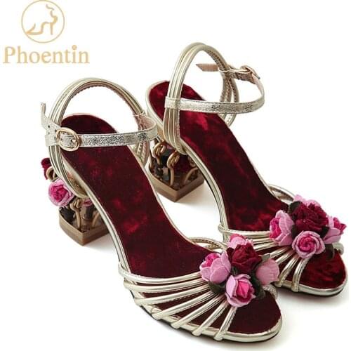 Phoentin flower golden women sandals 2020 birdcage strange heels ankle strap buckle ladies sandal mixed color woman shoes FT335