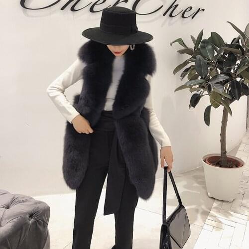 Clothes Real Coat Women Fox Fur Vest Jacket Winter Warm Slim Coats Vintage Elegant Waistcoat Manteau Femme Hiver ZL706