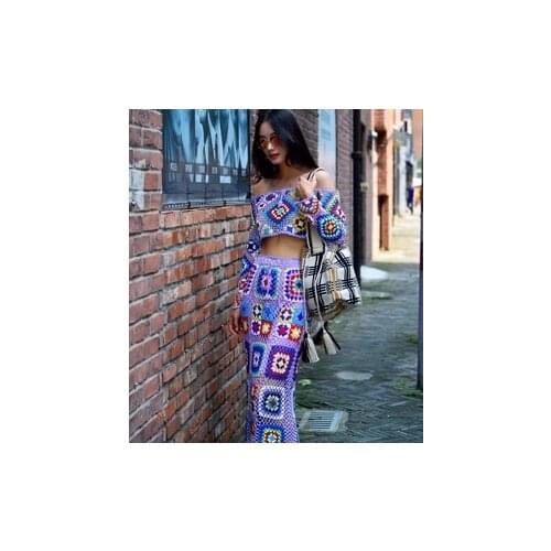 Makuluya Summer Manual Women Hollow Out Knitted Sleeveless Tops Skirts Vintage Bohemian Jacquard Embroidery Chic Holiday L6