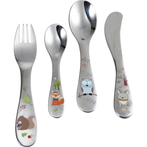 1 Set Of 4Pcs Kids Cutlery Stainless Steel Flatware Children Kitchen Utensil Western-Style Cutlery, Fork And Spoon For Children