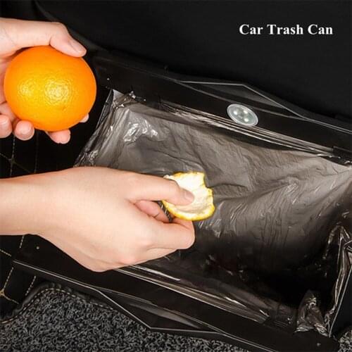1pc LED Car Garbage Bag Waterproof Magnetic Adsorption Trash Can Back Seat Hanging Leather Storage Pocket Leak-proof