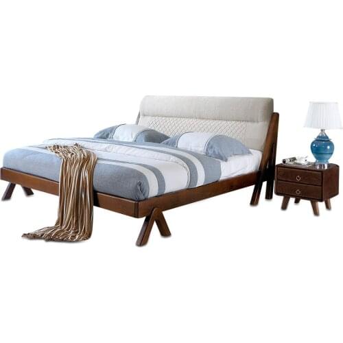 1128H301F Ash solid wood Modern Fashion king size soft bed-rest stable with Ranked skeleton bed frame