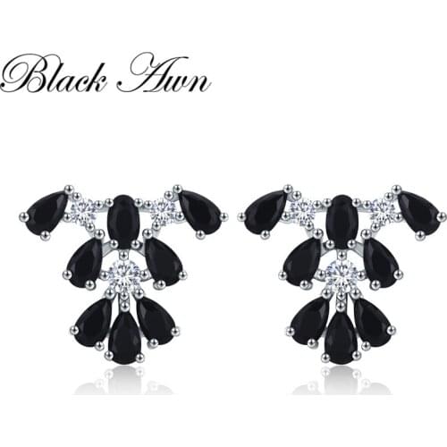 2021 New Romantic 925 Sterling Silver Black Spinel Trendy Engagement Earrings for Women Fine Jewelry oorbellen Bijoux I049