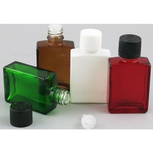 30ml 1oz Flat Square Amber Clear Black Blue Red White Glass Bottle For e liquid Perfume Essential Oil Bottles Containers 20pcs