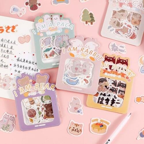 40Pcs/Pack Cute Cartoon Animal Stickers Scrapbooking Diary Decorative Bullet Journal Supplies School Stationery Album Sticker