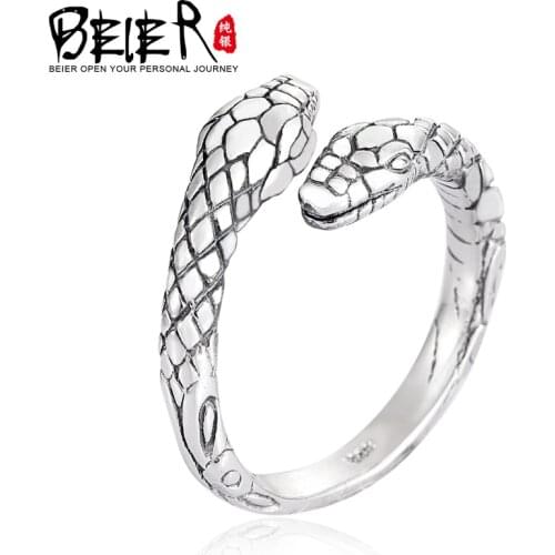 Beier new store arrive silver color FASHION nose viking Double-headed snake opening jewelry for men ring LBR-SR012