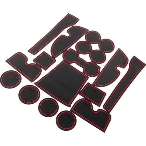 BBQ@FUKA Blue Red Car Interior Door Mat Non-slip Cup Pads 15 PCS For Toyota Prado FJ150 2010 2011 2012 2013 2014 2015 2016