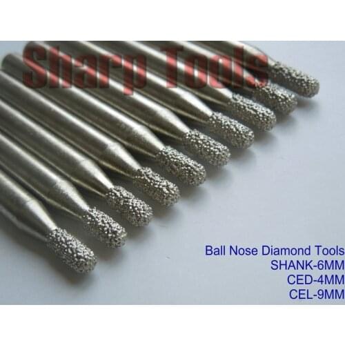 FREE Ship 6-to-4mm Ball Nose End Milling Tools Diamond CNC Router Bits Engraving Cutters, Stone Cutter for CNC Router 3D Milling