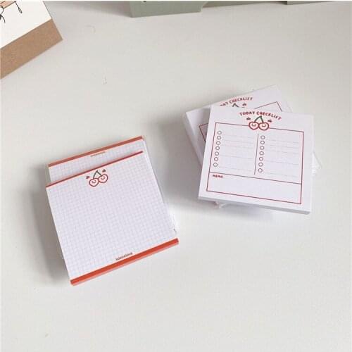 50 Sheets Red Cherry Memo Pad Kawaii Simple Note Paper Planner Stickers Student To Do List Creative School Supplies Stationery