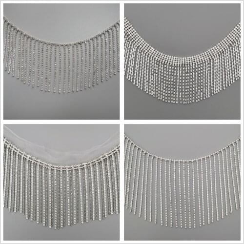 1 yard Tassel Crystal Rhinestone Chain Fringe Trim Bling Silver Crystal Decorative Metal Chain Collar Clothing Dress Accessories