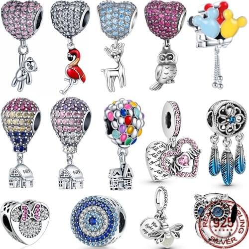 New Silver Color Feather Crown Safety Chain Owl Love Beads Tower Pendant Fit Pandora Charms Bracelets DIY Women Original Jewelry