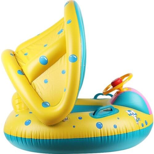 Childrens swimming ring baby swimming boat floating ring inflatable seat ring with horn sunscreen awning water toy yacht