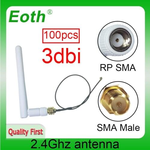 100pcs 2.4Ghz antenna Wifi Antena RP-SMA Connector 2.4 ghz antenne 2.4G wi fi antena router+IPX t RP-SMA pigtail Extension Cable