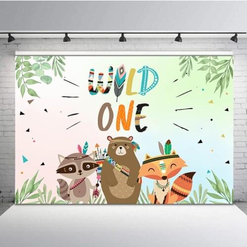 Wild One Baby Shower Backdrop Woodland 1st Birthday Photography Background Feather Bohemia First Birthday Party Banner Backdrops