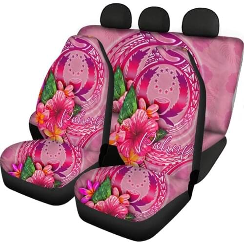 HUGSIDEA Pink Hibiscus Print Women Car Seat Cover Universal Seat Protector Accessories fit SUV Truck Van Polynesian Seat Pad