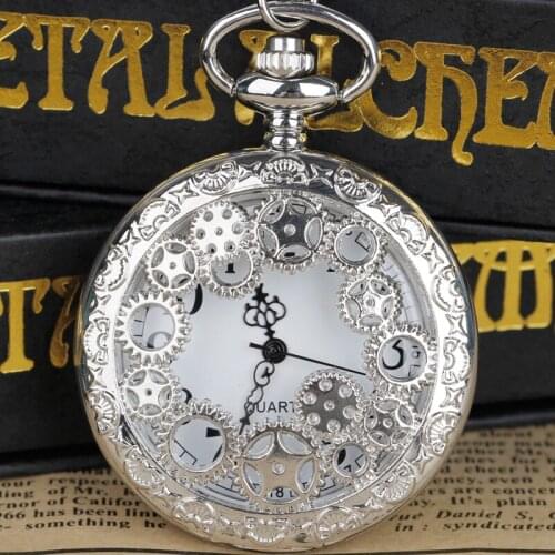 Classic Design Vintage New Silver Tone Necklace Watch Pocket Watch Battery Hollow Quartz Pocket Watch CF1091