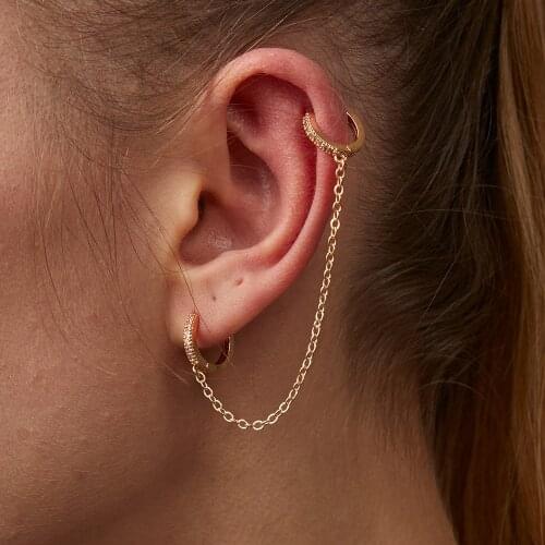 QUEEN ELISA 2021 Long Chain Hoop Earrings for Women Girl Gold Ear Clip Tassel Korea Without Piercing Earrings Trendy Jewelry